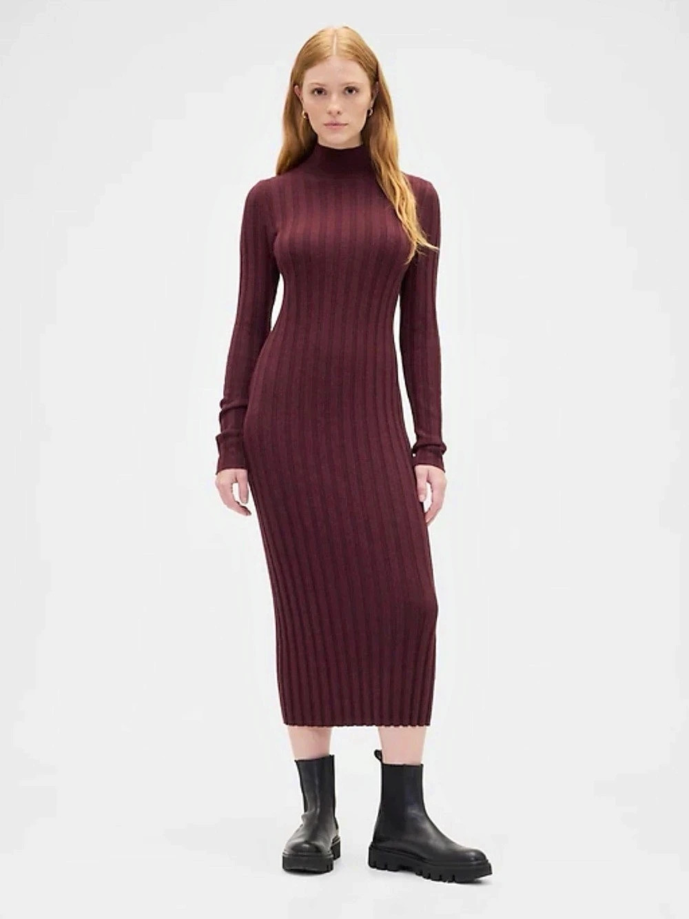 Gap Ribbed Midi Dress in Burgundy Size Small NWT
